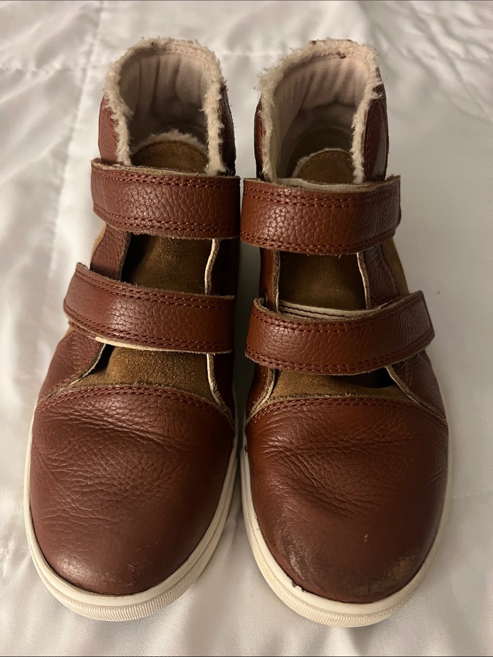 UGG Kids Brown Leather Hook-and-Loop Winter Boots